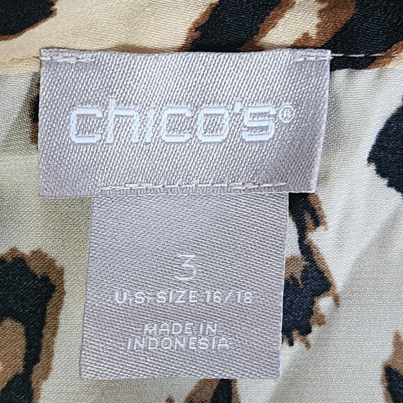 Chico's Leopard Print Poly Elastic Cuff Pullon Hidden Placket Blouse Sz 3 US 16 - Picture 14 of 16